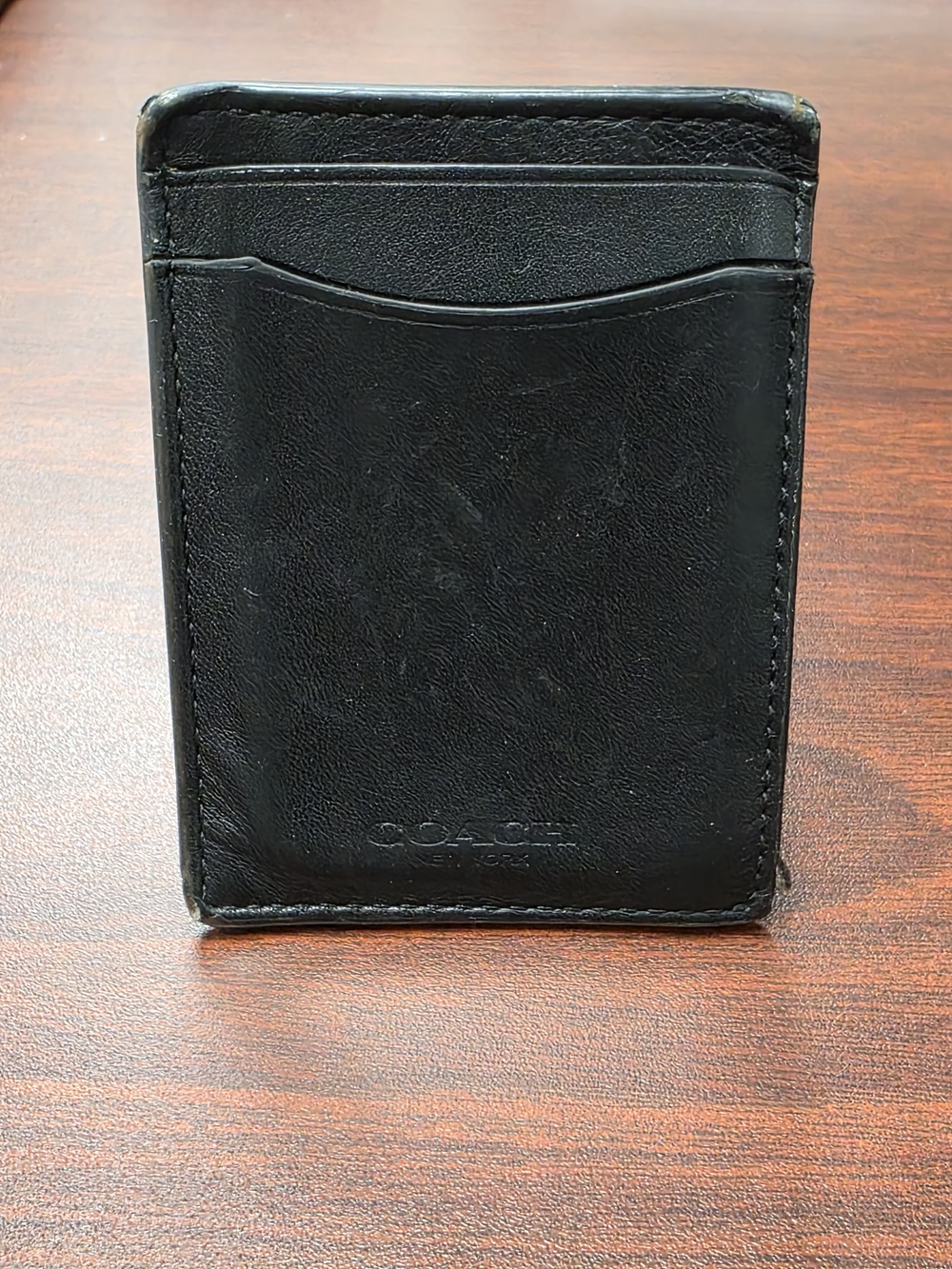 Coach Men's Black Calf Leather Money Clip Card Case (C6702)